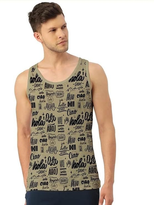 Men's Regular Cotton Printed Vest (SIZE-M) (Color-GREEN)
