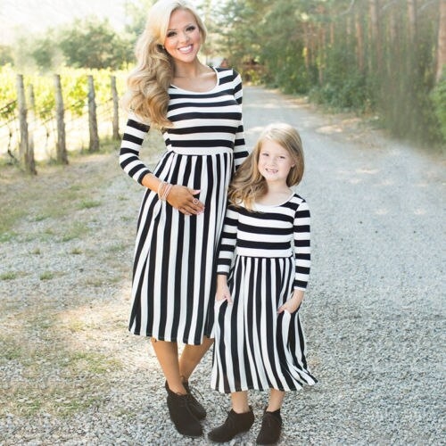 Family Mother Daughter Matching Girls Striped Long