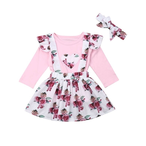 3Pcs Kid Toddler Baby Girl Floral Clothes Ruffle