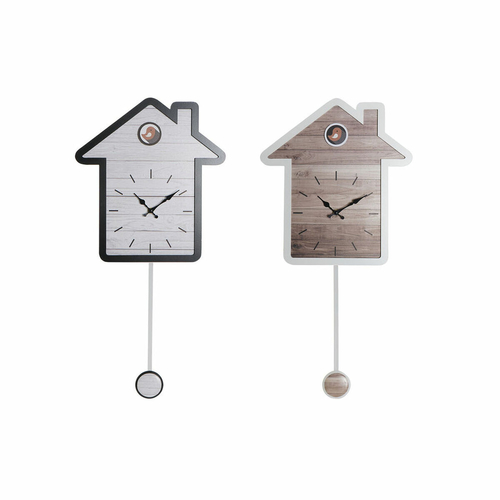 Wall Clock DKD Home Decor 32 x 5 x 56 cm Natural White Plastic House