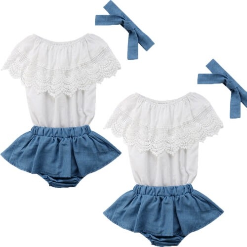 Baby Girls Newborn Clothes Lace Blouse Tops Denim