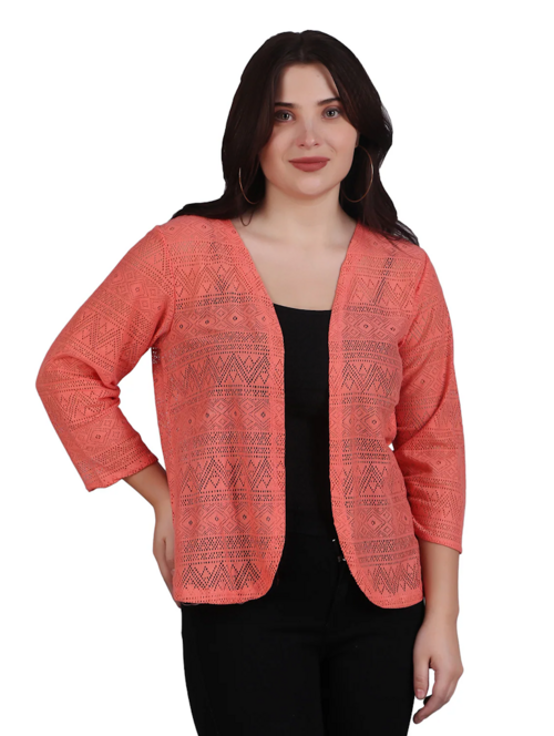 Peach Lace Regular Shrug(SizeXL)(ColorOrange)