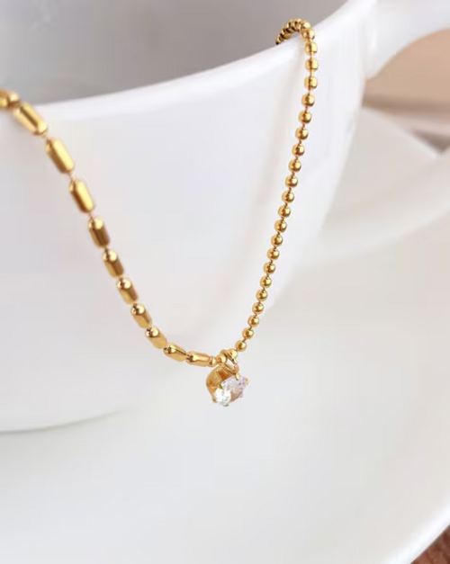 Stone-Studded Pendant with Link Chain