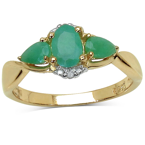 14K Yellow Gold Plated 0.96 Carat Genuine Emerald & White Diamond .925