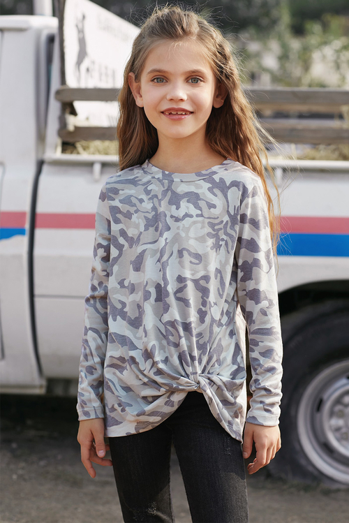 Camo Print Side Knot Girls' Long Sleeve Top