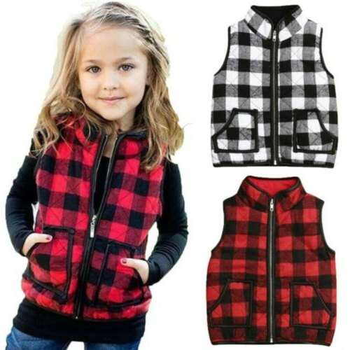 Little Girls Autumn Winter Waistcoats Kids Plaid