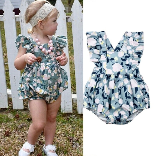 0 24M Infant Toddlers Girl Floral Jumpsuit Ruffles