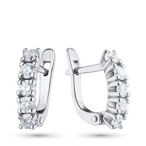 Sterling Silver Earrings with 10 Round-Cut Lab-Created Diamonds 0.753