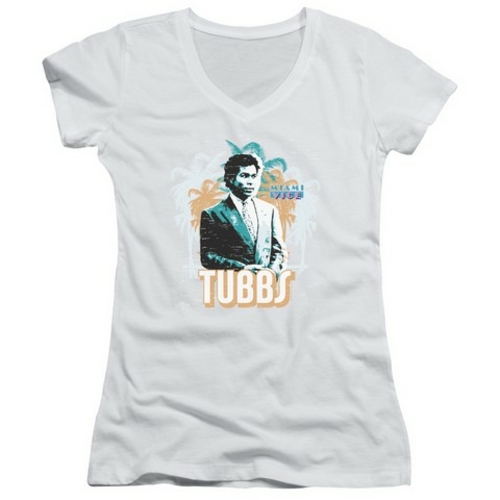 Trevco Miami Vice-Tubbs Junior V-Neck Tee, White - Medium