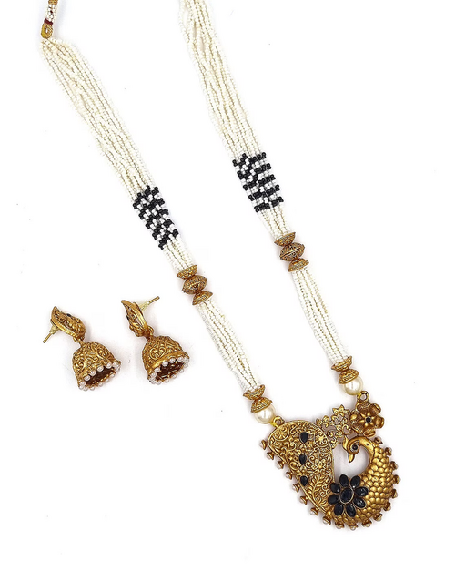 Peacock Gold-Plated Stone-Studded Necklace & Earrings Set Danglers