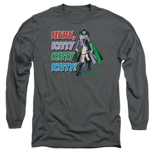 Trevco Dc-Here Kitty - Long Sleeve Adult 18-1 Tee - Charcoal, 2X