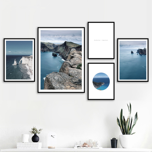 Blue Seascape Mountain Landscape Wall Art