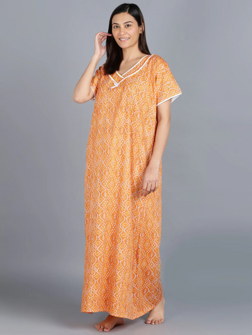 orange cotton printed nighty