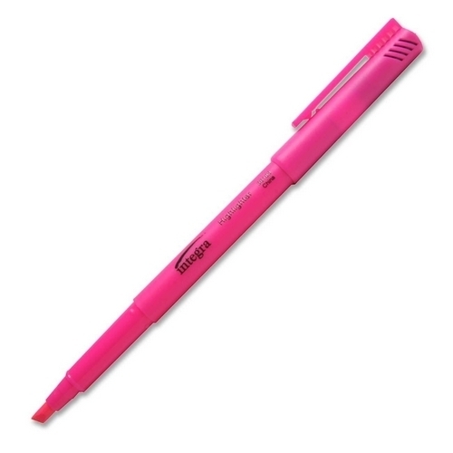 Integra Highlighters - 12 Count, Fluorescent Pink, Pen-style, Chisel