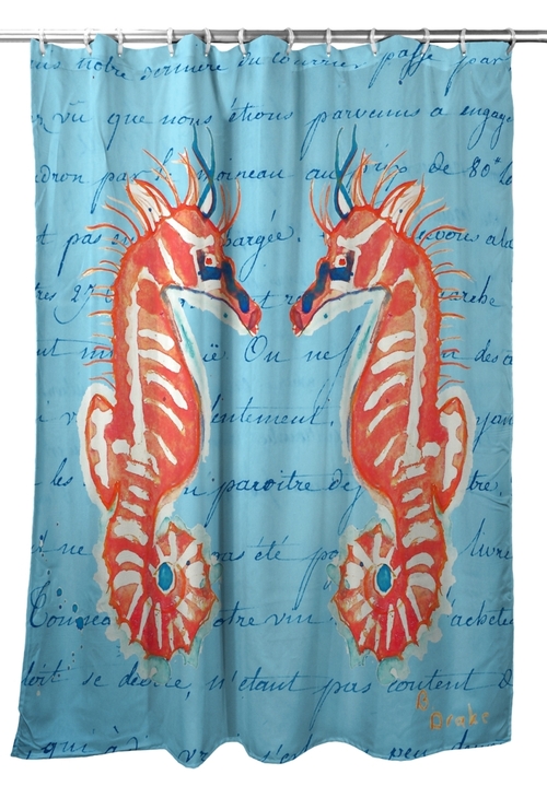 Betsy Drake SH100B 70 x 72 in. Coral Seahorse Shower Curtain