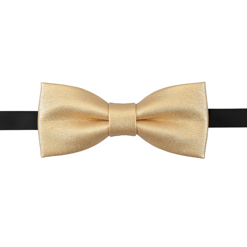 Plain Faux Leather Pre-Tied Bow Tie - Gold