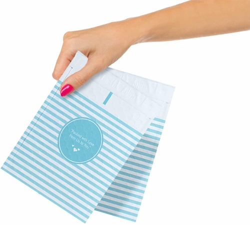 Poly Bubble Mailers 4" x 7", Pack of 25 Blue Stripes Padded Shipping