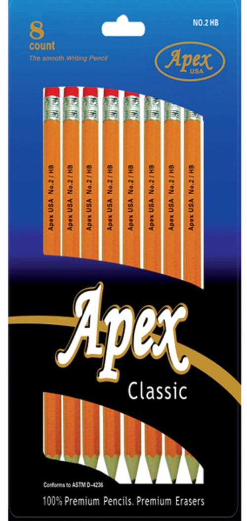 Apex #2 Pencils - 8 Count, Yellow, Pre-sharpened