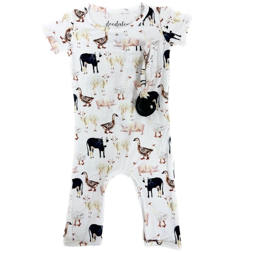 E I E I O - Doodalou Bamboo Baby Romper Short Sleeve with Pants - 6 -