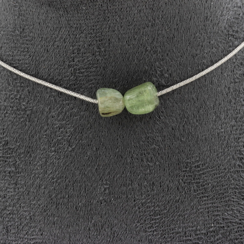 Green kyanite from Brazil 2 beads necklace.