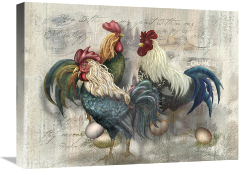 Global Gallery GCS-121127-1824-142 18 x 24 in. Rooster Trio Art Print 