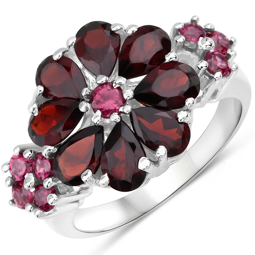 4.37 Carat Genuine Garnet and Rhodolite .925 Sterling Silver Ring