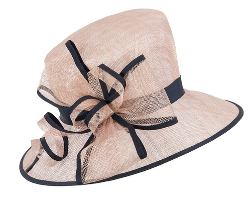 Bucket Pink and Navy sinamay hat