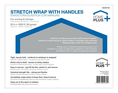 Home Plus FHP20ACE Stretch Wrap with Handle  Clear - 20 in. x 1000 ft.