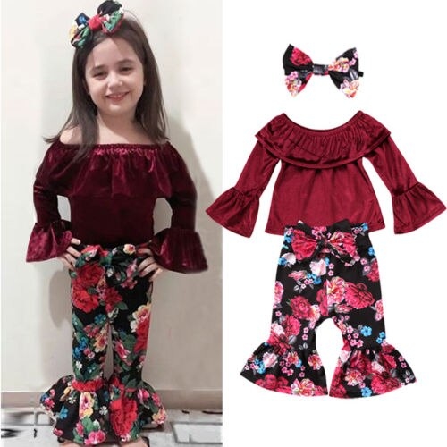 Newborn Kid Baby Girl Floral Flare Sleeve Clothing