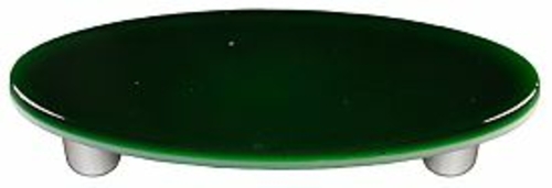 Hot Knobs HK1023-POA Kelly Green Oval Glass Cabinet Pull - Aluminum Po