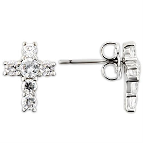 0W175 - Rhodium 925 Sterling Silver Earrings with AAA Grade CZ in