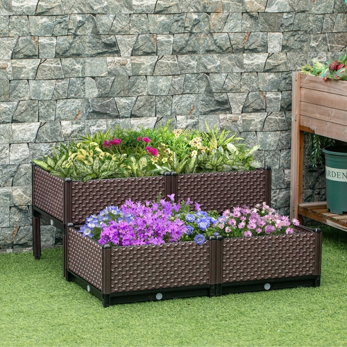 Outsunny Set of 4 Garden Raised Bed, Elevated Planter Box, Flower