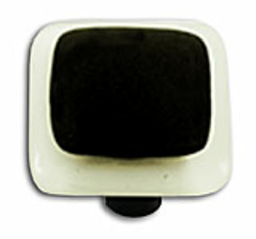 Hot Knobs HK5058-KA White Border with Black Square Glass Cabinet Knob 