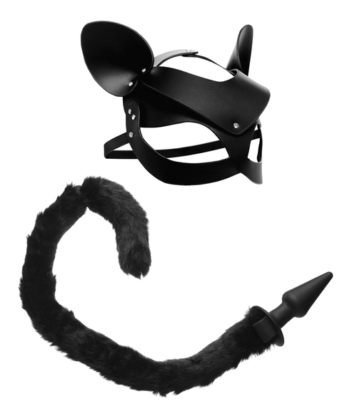 Black Cat Tail Anal Plug and Mask Set