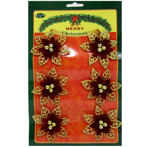 Decorative Christmas Flower Ornament, 6 Pack
