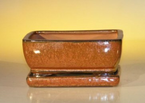 Aztec Orange Ceramic Bonsai Pot - Rectangle With Attached