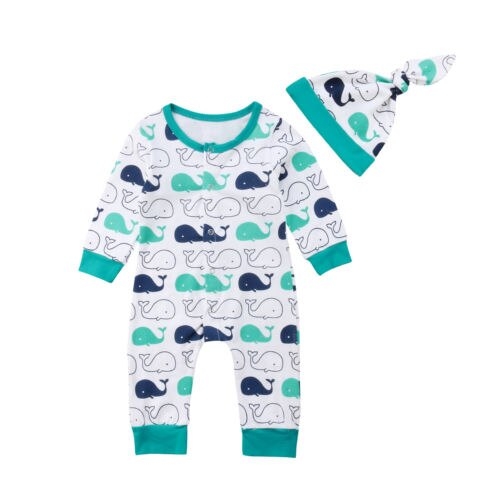 Newborn Infant Baby Boy Girl Whale Romper Hat