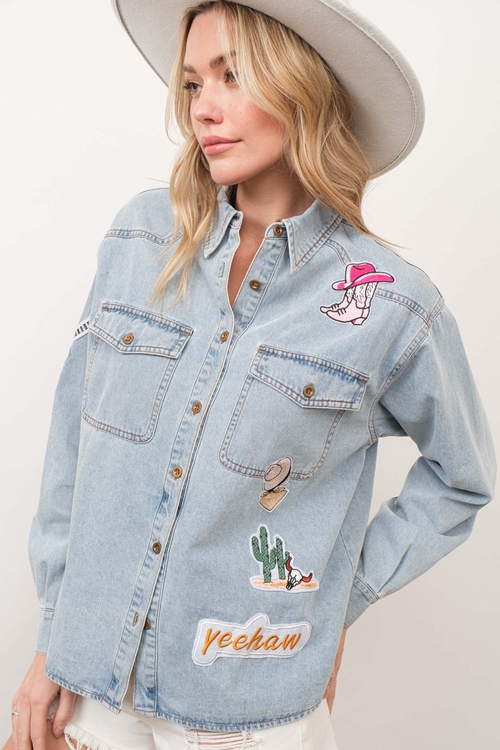 Main Washed Chambray Western Patch Button Up Top image