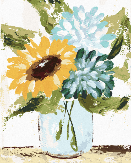 Paint by Numbers - HYDRANGEA AND SUNFLOWERS IN A VASE (HALEY BUSH)