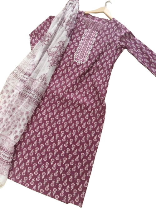 Women Pure Cotton Kurta Pant Dupatta Set Size S Color Pink