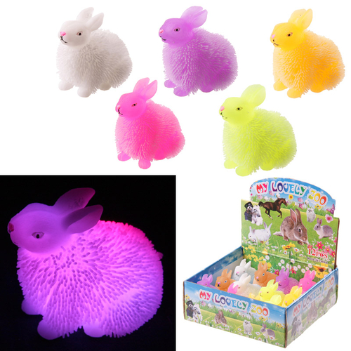 Fun Kids Novelty Flashing Squeezy Rabbit Puff Pet