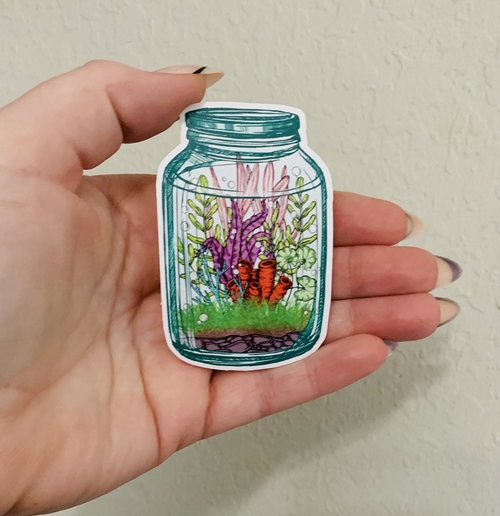 Purple Plant-World Jar Sticker/Magnet