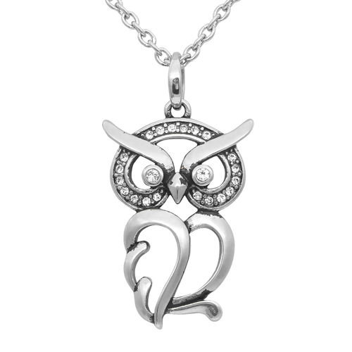 Owl Necklace "Luminous Owl", Bird Pendant Adorned with Swarovski