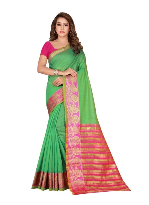 Generic Women's Cotton Silk Saree(Light Green,