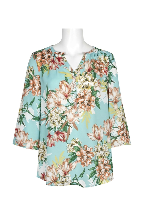 Spense V-Neck 2 way Sleeve Floral Polyester Top