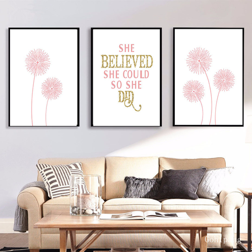 Pink Dandelion Cartoon Golden Canvas Prints Wall