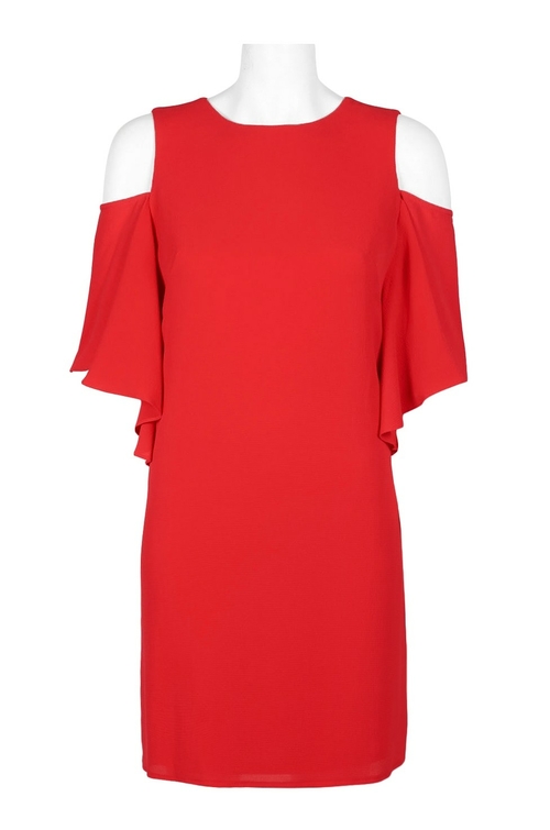 London Times Scoop Neck Cold Shoulder Zipper Back Solid Polyester