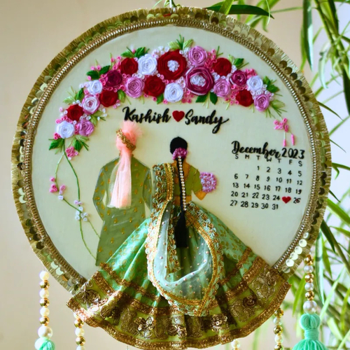 Customisable Side View Wedding and Anniversary Embroidery Hoop with
