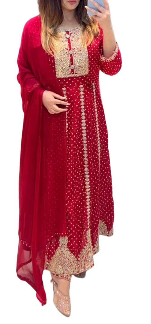 Women's Cotton Kurti Gown With Pant and Dupatta set with Beautiful