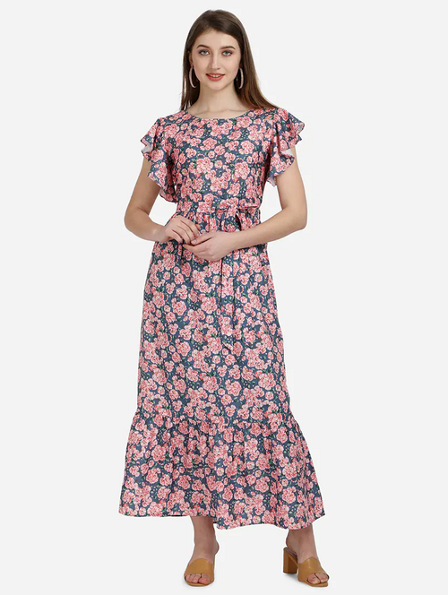 Women Fit and Flare Multicolor Dress (Size M)